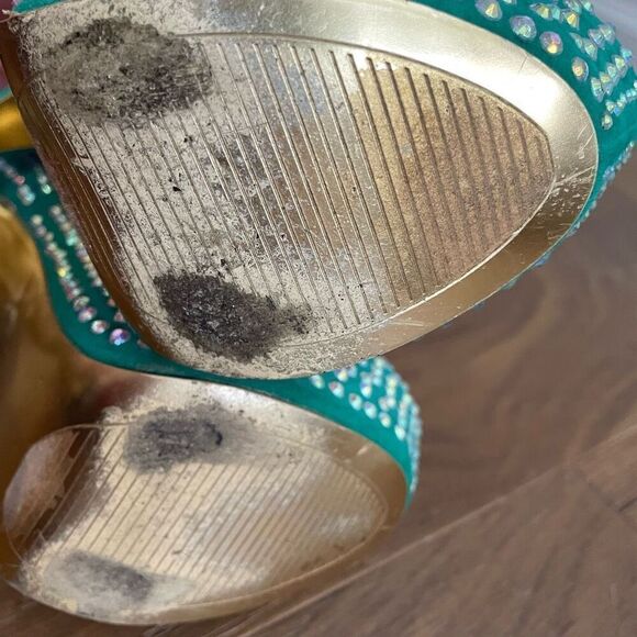 Alba Green Iridescent Rhinestone Bling Stiletto Platform Pleaser Heels 7.5 - Picture 9 of 10